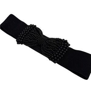Elegant Black Beaded Bow Belt